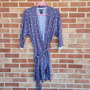 Laura Ashley Bathrobe Women's Size XL Lightweight Grey Pink Hearts Belted